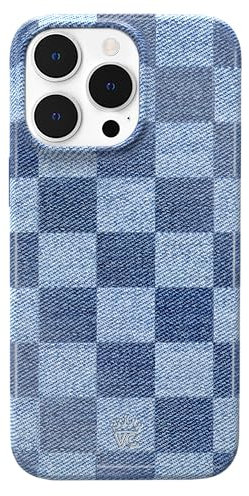 VELVET CAVIAR for iPhone 14 Pro Case Blue - Compatible with MagSafe - 10ft Drop Tested - Denim Checkered