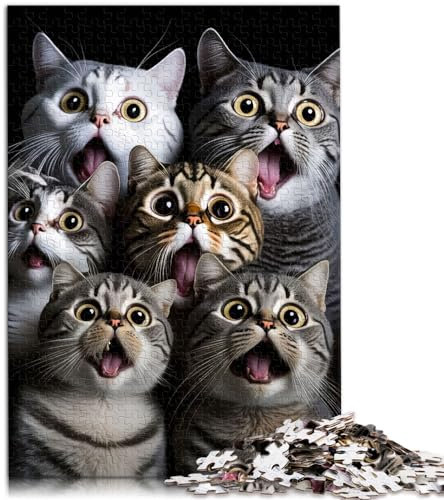 Puzzle „Cat Shocked“ und das Puzzle 500 Teile für Erwachsene, Holzpuzzle, Familienspiel, Stressabbau, schwieriges Herausforderungspuzzle 500 Teile (38 x 52 cm)