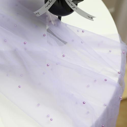 50cm x 160cm Lila Tüllstoff für Bekleidung & Deko,Perle Mash Stoffe zum Nähen Meterware,Transparent Hochzeitsstoff Tüll Dekostoff mit Perle für DIY Geburtstag Party Deko Tüll Stoffe Hochzeit Schleier