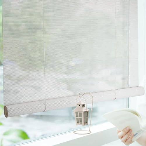 Bambus Rollo,Fenster-Rollo Bambus Sonnenschutz Rollos Weiß Sichtschutz Bambusrollo Für Terrasse/Garten/Fenster Holzrollo Jalousie Lichtfilter Anti-UV