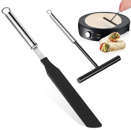 Riisoyu 2-teilig Spachtel und Crepes Verteiler, Crepes-Set Schieber Spatel Crepes Wender Teigverteiler Maker Zubehör Pfannkuchenwender Zubereiten Crepes-Wender für Pancake Spülmaschinengeeignet