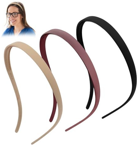 Auiremrti 3 Stück Kein Kopfschmerz Haarreif,Flex ohne Druck,Haarreif für Brillenträger,Sonnenbrille Haarreifen,Dünne Haarreifen Damen,Mattes Finish,Rutschfest mit Zähnen