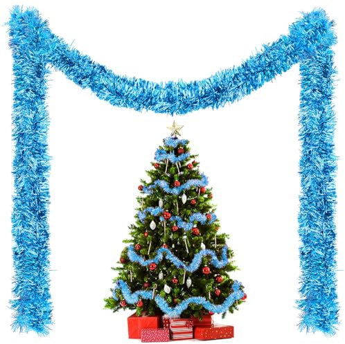 20M/Pack of 10 Lametta Weihnachtsbaum, Lametta Lichtblau Girlande Weihnachten, Weihnachtsbaum Deko, Weihnachtsdeko Girlande, Lametta Girlande für Vorhänge, Zimmer, Party Weihnachtsfeierdekoration