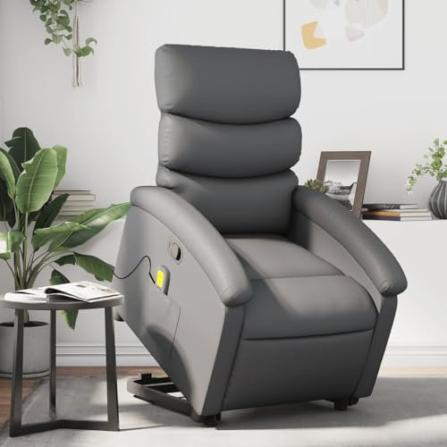Homgoday Massagesessel mit Rückenlehne und Massagefunktion, grau, Kunstleder, Massagesessel, Relaxsessel, Massagesessel für den ganzen Körper, Modell 3204050