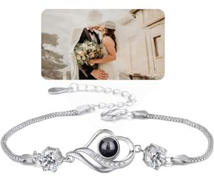 AVINVAN Armband mit Liebesfoto, 925er Sterlingsilber - personalisiertes Projektionsarmband mit Foto - Anhänger in Herzform - Geschenk für eine Frau, Mama, Tochter, Schwester, einen Mann, einen