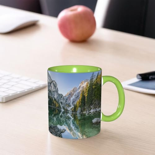 SDAEMQ Tazas de Café, Taza de Cerámica para Té y Café - Regalo Original - 330 ml - Desayuno Tazas Tazas graciosas,Hermoso paisaje otoñal con lago y montaña, puro reflejo en aguas tranquilas.