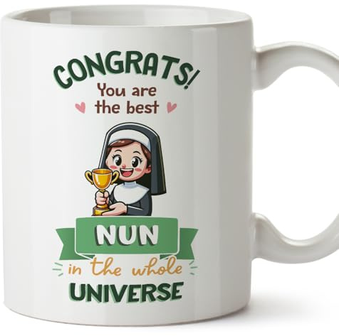 MUGFFINS Nun Woman Mug - in English - Best in Universe Trophy - Funny Gift for Colleagues - Ceramic 11oz Mug