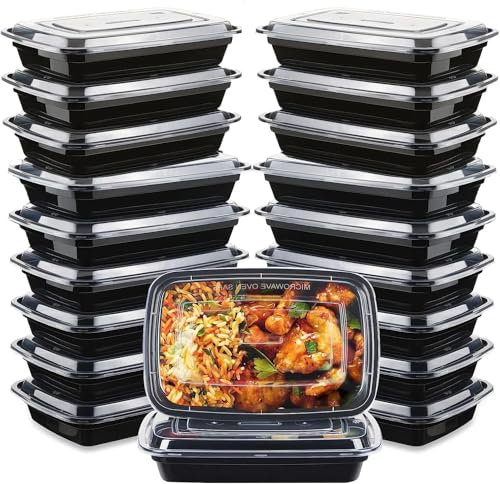 DERDOUT 2 Compartment Meal Prep Containers 28 oz Reusable BPA Free Plastic Food Storage Trays with Airtight Lids - Microwavable, Freezer and Dishwasher Safe - Stackable Bento Lunch Boxes (20)