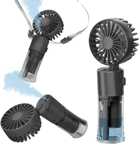 Frelisiy Handheld Misting Fan, Multi-purpose for Portable Mini Mister Neck Fan, 1500mAh Desk Fan, 4 Speed Adjustable, Suitable for Women, Home, Office, Travel (Black)