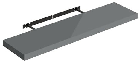 WOLTU Floating Shelf, High Gloss Gray Shelf for Wall with Strong Bracket, Wall Storage Shelf for Bedroom, Living Room, Office, Bathroom, Kitchen, MDF, 90x22.9x3.8cm