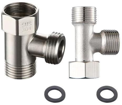 KASESSS 2 Pièces Inverseur 3 Voies, Vanne de Connecteur 3 Voies, Raccordement Adaptateur en Forme T 3/8 1/2, Valve De Connexion à 3 voies Vanne Dérivation, pour Cuisine ou Salle de Bain