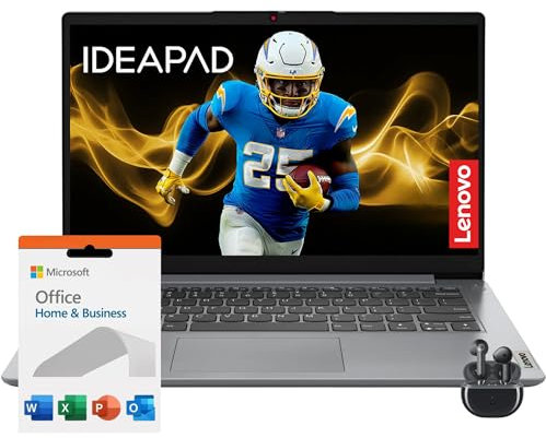 Lenovo Ordinateur portable IdeaPad 1i avec Office 365 Home and Business • 12 Go de RAM • 1 To de stockage dans le cloud et 256 Go SSD • Intel Core • Écran 14 anti-reflets • WiFi-6 • Batterie 11 heures