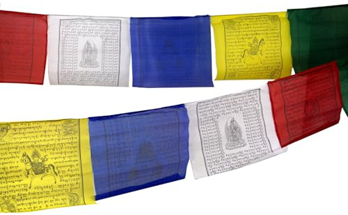Tibetische Gebetsfahne 25 Wimpel, 100% Viskose, 8 m/Viskose | Bunte Fahnen für heilige Orte, Maße: 18x29 cm, Wind trägt Mantren, symbolisiert die fünf Elemente.