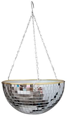 Disco Ball Hanging Planter Mirror Ball Plant Hanger with Chain Hanging Basket for Plants Insert Pot Room Decor Plant Pot for Indoor Plants Herbs Boho Decor (25cm Silver)