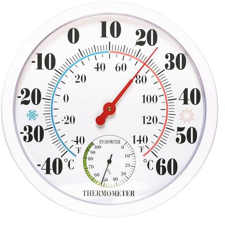 Indoor Outdoor Thermometer Hygrometer, Thermometer Innen Außen, 10 Zoll Außenthermometer Große Zahlen, 2 in 1 ThermometerHygrometer, Wandthermometer, für Häuser, Gewächshäuser, Gärten