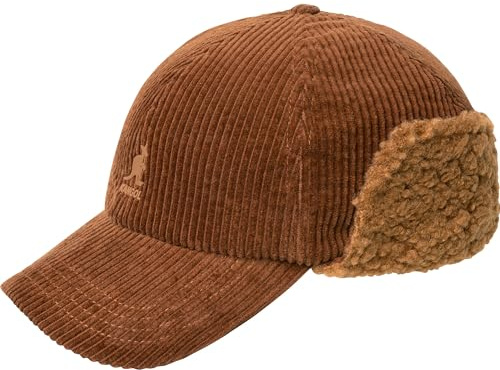 Kangol Cozy Corduroy Ear Flap Cap by Women/Men - Flaps Baseball Winter with Peak, Leather Trim, Closed Back Autumn-Winter - L/XL (58-61 cm) Brown