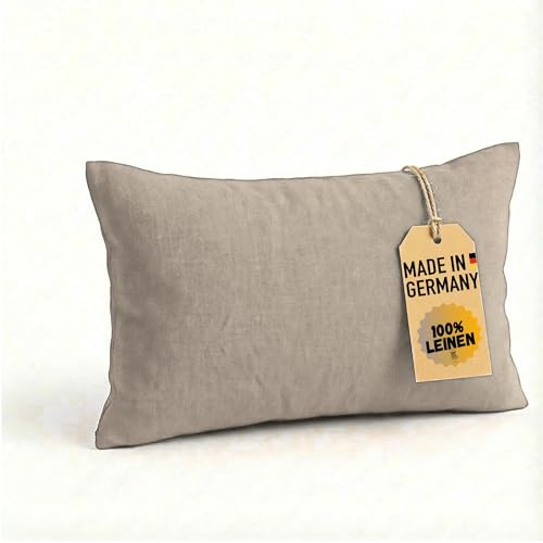 chambry Premium Kissenbezug - 100% gewaschenes Leinen, handgefertigt in Deutschland - atmungsaktiv klimaneutral bügelfrei und pflegeleicht - 40 x 60 cm Natur