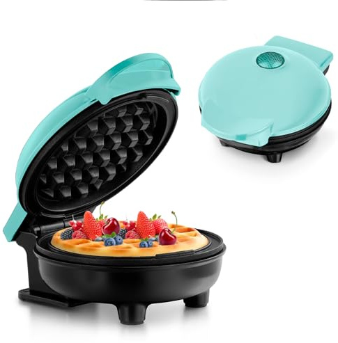 Mini-Waffeleisen für klassische Waffeln, Keiner Waffelmaker mit Antihaftbeschichtung Retro Design für Geburtstage, Familienfeiern, Grün