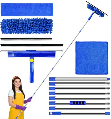 Litrue 3M Window Cleaning Equipment Cleaner Tool Kit Windows Squeegee Cleaner with Long Handle 40CM Scrubber for Washing Indoor/Outdoor High Window, Wall and Car