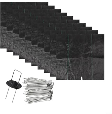 Set mit 10 Mulchmatten mit 50 Heringen für den Gartenschutz, entwickelt zur Kontrolle des Graswachstums und zur Unterstützung gesunder Pflanzen- und Baumumgebungen (60 cm)