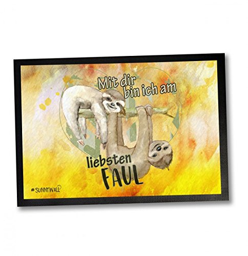 35 x 50 Fußmatte Faultier sloth - Am liebsten mit Dir Einweihungsgeschenk Geschenk für Einweihung Fußabtreter Türmatte