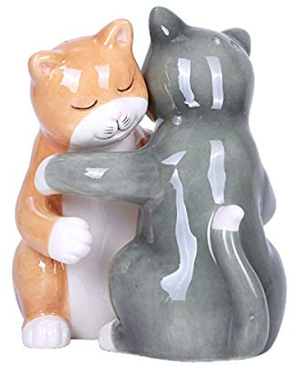 Pacific Trading Orange and Gray Hugging Kitty Cats Ceramic Salt and Pepper Shakers Magnetic