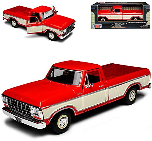 Motormax Ford F*150 Custom Rot mit Weiss Pick-Up 6. Generation 1973-1980 1/24 Modell Auto mit individiuellem Wunschkennzeichen