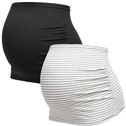 Herzmutter Bauchband Schwangerschaft - 2er-Set - Baumwolle - Umstands-Bauchbänder - Rückenwärmer-Shirtverlängerung - 6000 (Schwarz/Gestreift, L)