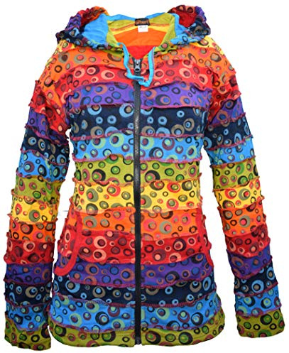 Gheri Damen Blasendrücken Psychedelisch Regenbogen Gestreift Bunt Rave Kapuzenpullover
