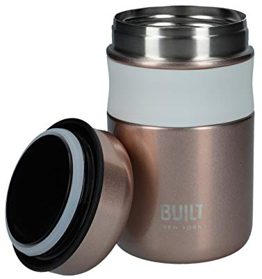 BUILT Double Wall Vacuum Insulated Food Flask for Hot and Cold Foods, Stainless Steel, Rose Gold, 490 ml