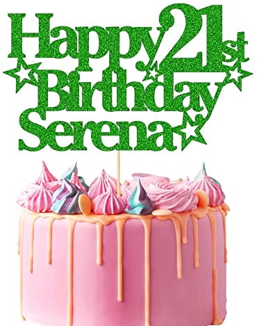 EDSG Personalised Happy Birthday Cake Topper Custom Party Decoration with Any Name Any Age Multicolour Glitter Cake Topper 13th 16th 18th 21st 30th 50th 60th 80th Hand Finished in UK (Green)