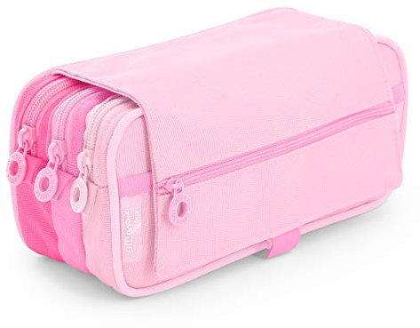 office box Triple Blush - Trousse à Crayons avec 3 Grands Compartiments avec Fermeture à glissière, Plusieurs Poches, Emploi du Temps et Badge d'identification. (Rose)