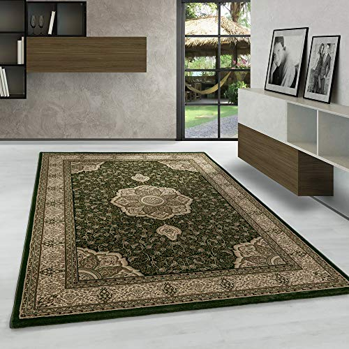 Carpetsale24 Orientteppich Grün 160x230 cm – Kurzflor Teppich im klassischen Vintage Stil für Wohnzimmer, Schlafzimmer, Esszimmer – Pflegeleicht, strapazierfähig, stilvoller Bodenakzent