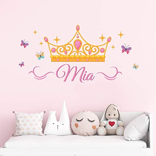tjapalo® v140 wandtattoo Kinderzimmer mädchen Name Kinder Wandsticker mit Krone Wandtattoo Prinzessin mit Namen, Größe: B90xH36cm