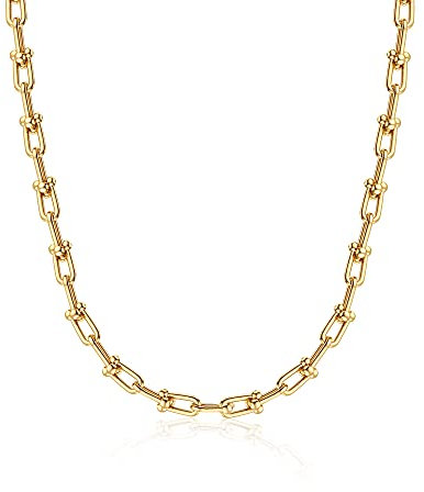 Gold Chain Necklaces for Women 14K Gold Plated Dainty Paperclip Chain Cuban Link Chain Lock Pendant Coffee Bean Rope Chain Gold Necklace for Women Chunky Chain Necklace Jewelry Gifts Metal not known