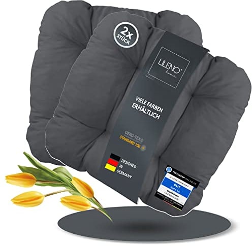 LILENO HOME 2er Set Stuhlkissen Anthrazit (38x38x8 cm) - Sitzkissen für Gartenstuhl, Küche oder Esszimmerstuhl - Bequeme UV-beständige Indoor u. Outdoor Stuhlauflage als Stuhl Kissen