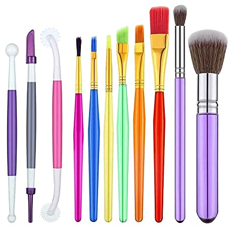 Tbkoly 11 Pcs Cake Decorating Brushes Tools Set Cookie Decorating Brushes Fondant Decorating Tools Fondant Decoration Supplies
