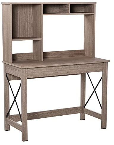 HOMCOM avec Rangement Bureau bibliothèque en Bois Moderne avec étagères et Grand Plateau pour Petits espaces à Domicile Chambre à Coucher, 105 x 50 x 137,5 cm, Aspect Marron Clair