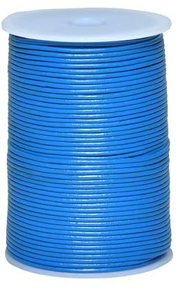 Cords Essentials Round Genuine Leather String Cord, Rope for Jewelry Making, Necklaces, Bracelets, Kumihimo Braiding, Wraps, Crafts and Hobby Projects (Blue, 2.0 MM)