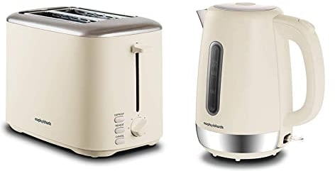 Morphy Richards Equip Kettle and Toaster Set, 1.7L Fast Boil Equip Jug Kettle, 2 Slice Variable Browning Equip Toaster, Matching Set, 3KW/800W, Cream, 102784|222065