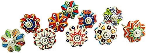 KPAVIR Set of 10 Pieces Leaf Floral Ceramic White Cabinet Knobs Furniture Handle Drawer Pull Vintage Designer