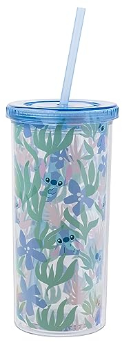 Disney Lilo & Stitch Floral Pattern 20oz Plastic Cold Cup w/ Lid and Straw