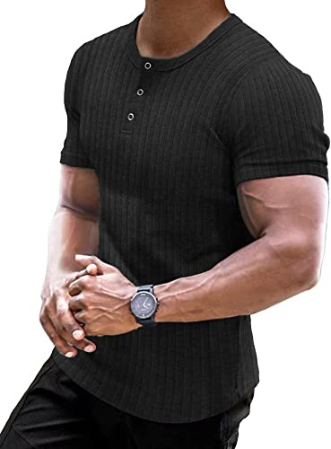 Muscle Cmdr Camiseta Manga Larga/Corto Hombre, Camisetas Musculosas Slim Fit Algodón,Long Sleeve Shirt Men Henley