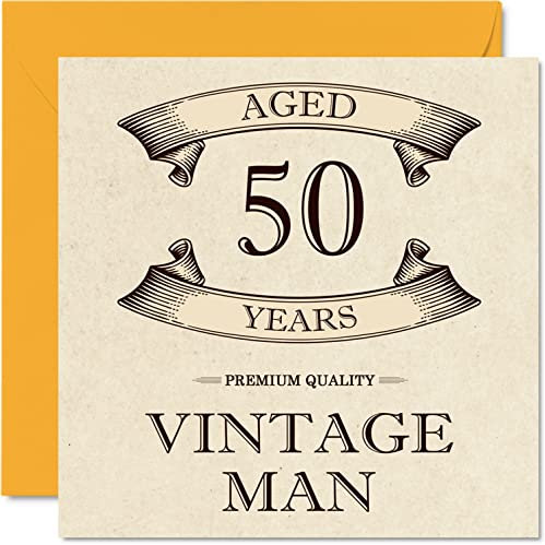 Geburtstagskarte zum 50. Geburtstag im Vintage-Stil für Männer – 50 Jahre – lustige Geburtstagskarte für Kollegen Vater Ehemann Freund Onkel Bruder Freund 145 mm Grußkarten 50. Geburtstagskarte