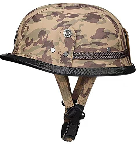 GAOZCTT Casque de Moto,Rétro Cuir Demi Casque Moto Bol Bike Cruiser Chopper Moped Casque RéTro ECE Homologué Homme et Femme Open-Face Casques de Moto