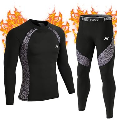 MeetHoo Herren Thermounterwäsche Herren Funktionsunterwäsche Atmungsaktiv Thermo Unterwäsche Baselayer-Set