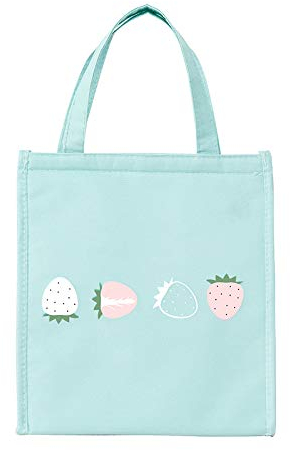 Bolsa de almuerzo Kawaii para niñas, bonita lonchera aislada, cosas estéticas, frutas japonesas, bolsa de almuerzo con estampado de bento para escuela, picnic, oficina (azul)