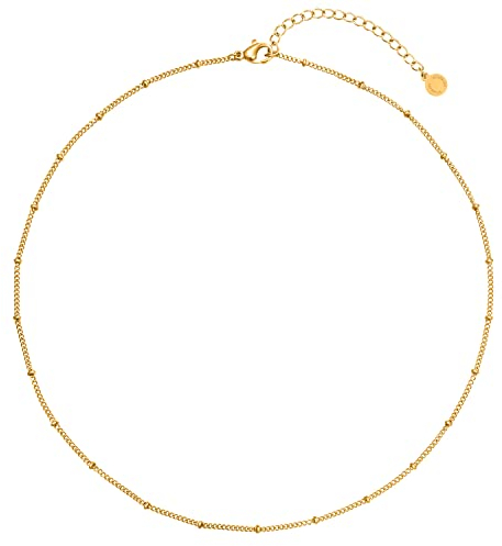 day.berlin Filigrane Damen Halskette Point in Gold 18k vergoldet, 40cm + 5cm variable Länge mit kleinen Kugeln, 316L Edelstahl Kette, nickelfrei & wasserfest