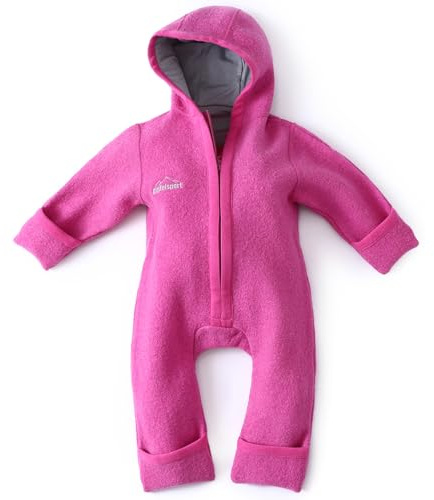 gipfelsport Wollwalk Overall Baby - Walkoverall aus Wollfleece | Walkanzug aus Merinowolle, Schurwolle, Walkwolle | Größe 86/92 in pink mit kurzem Reißverschluss
