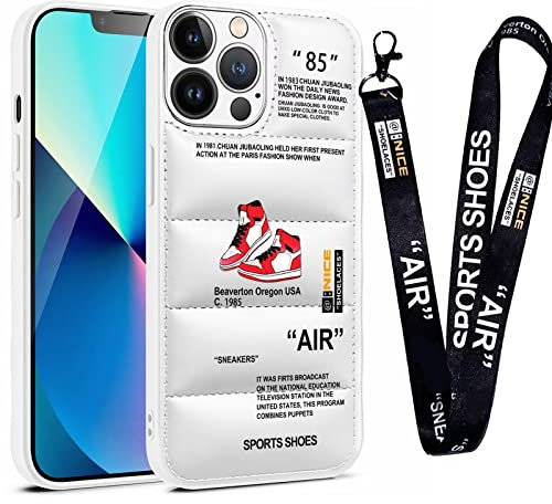 for iPhone 13 Pro Case，Cool Sports Shoes Brand Phone Puffer Case Puffy Cove, Cool Red Sneakers ins White or Black Label Pattern Soft Cover-Ultra Thin Soft Silicone Shockproof Cover for 13 pro